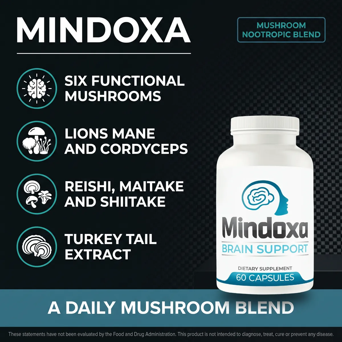 Mindoxa mushroom nootropic blend of six functional mushrooms